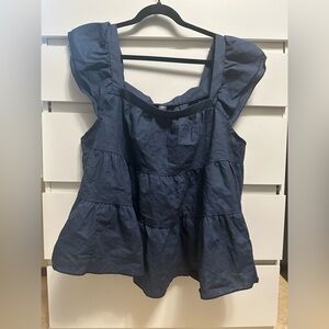 SHEIN Dark Blue Ruffle Blouse